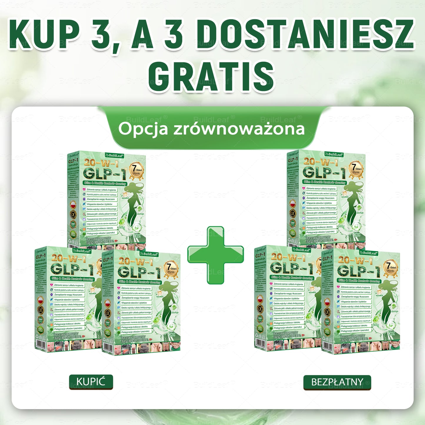 BuildLeaf® GLP-1 20 w 1 Slim & Health Oral Solution , zawierający 100 miliardów CFU aktywnych probiotyków ✅ Wspomaga kontrolę wagi, zdrowie serca, cukrzycę, a jednocześnie ujędrnia skórę i dodaje energii.