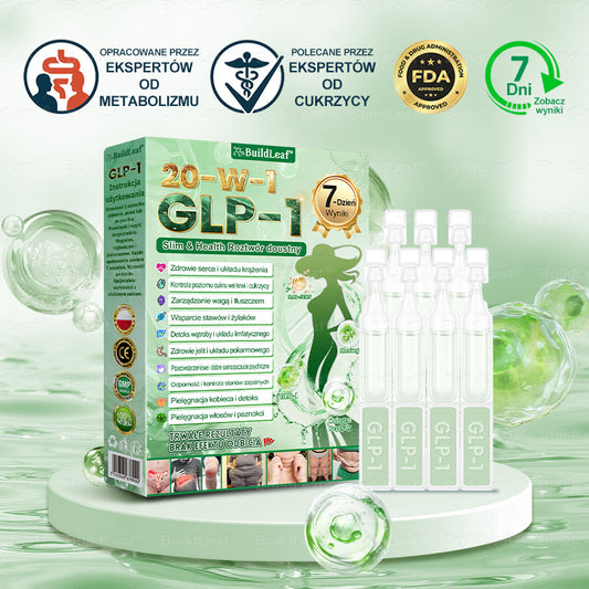 BuildLeaf® GLP-1 20 w 1 Slim & Health Oral Solution , zawierający 100 miliardów CFU aktywnych probiotyków ✅ Wspomaga kontrolę wagi, zdrowie serca, cukrzycę, a jednocześnie ujędrnia skórę i dodaje energii.
